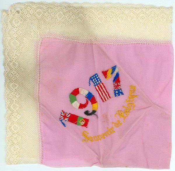Embroidered handkerchief: 1917, Souvenir de Belgique