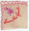 Embroidered handkerchief: 'From the front'