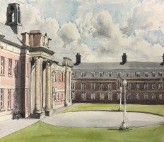  Watercolour of Edge Hill College, Ormskirk, by an unknown student, 1950s. Ref: EHU/GUAL/3/27/4. © Edge Hill University Archives.