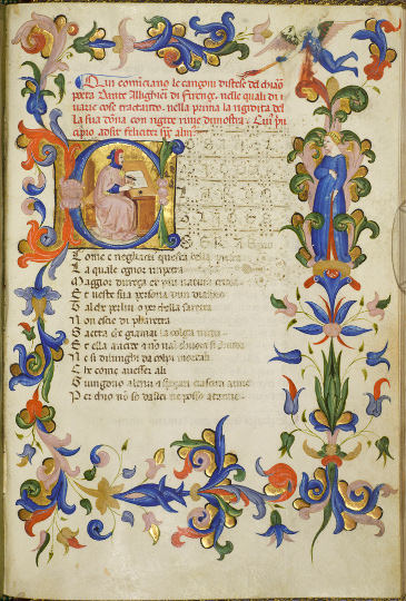 Illuminated manuscript of Dante and Beatrice